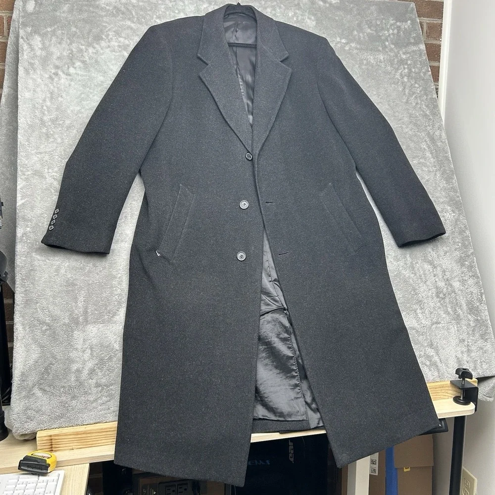 Bill Bass Mens Black Label Long Dress Coat Size 44L Lambswool - READ DESCRIPTION